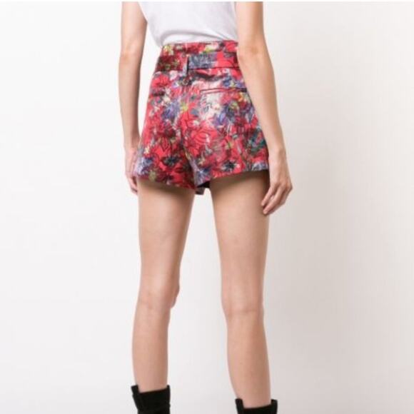 IRO Floral Belted Brocade Jacquard High-Rise Shorts Red/Multi Size 38 (6) Luxury - Picture 3 of 13